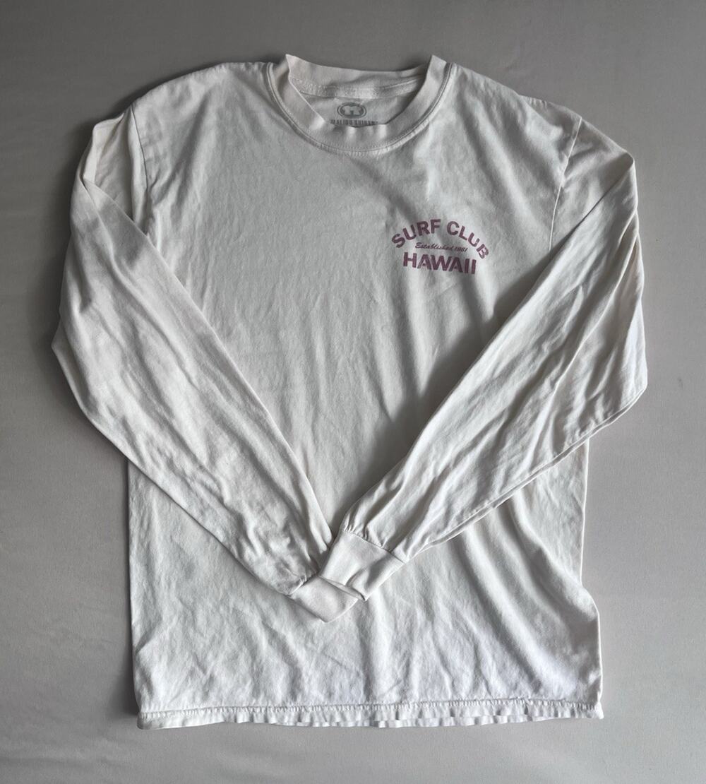 Malibu Shirts Men’s Surf Club Hawaii Graphic Logo Tee White Long Sleeve M